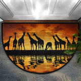 African Giraffe Animal Sunset Half Round Door Mat Indoor Entrance Mat Absorbent Doormats Area Rugs Non-Slip Semi Circle Floor Mats for Home Kitchen 16x24 in