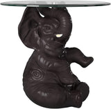 Ernie Elephant, Dark Brown Accent Table, Portable with temper glass
